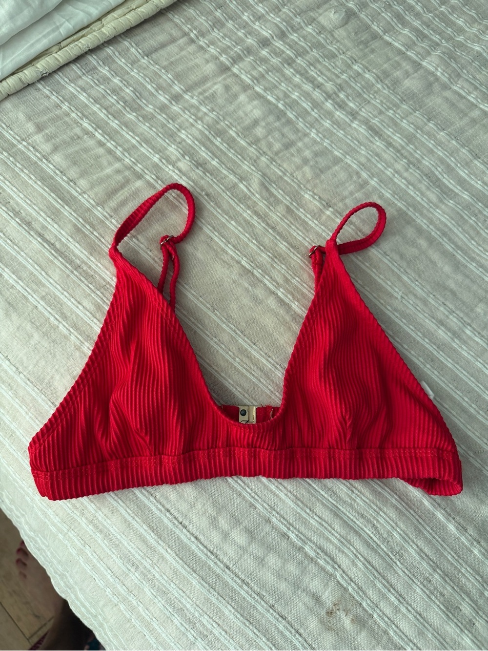 Red Ribbed Triangle Bikini Top